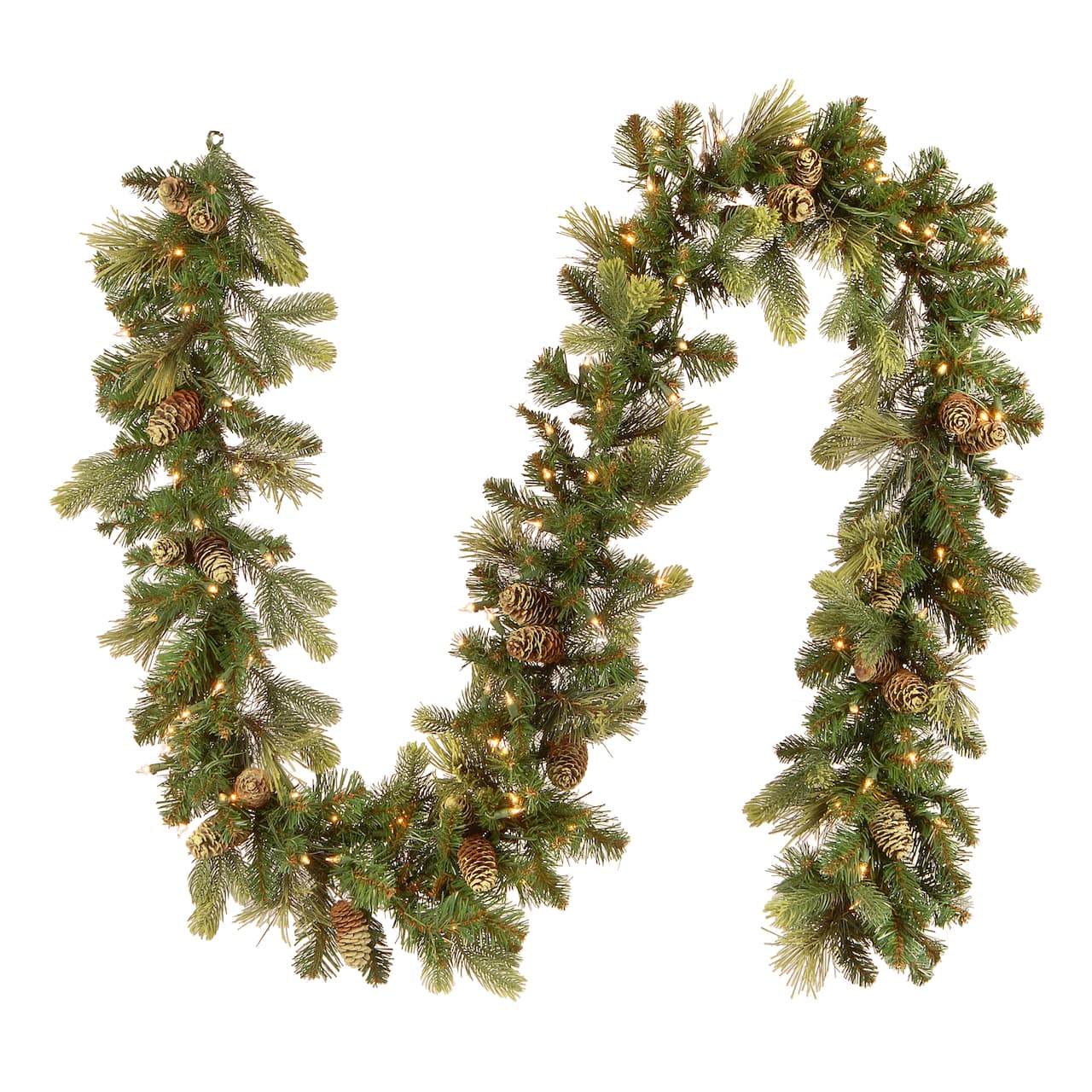 9' x 10" Pre-lit Carolina Pine Artificial Christmas Garland with 27 Flocked Cones and 100 Clear Lights